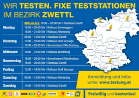 Plakat Fixe Teststationen im Bezirk Zwettl