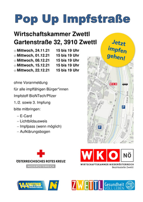 Plakat Pop Up Impfstrasse in der Wirtschaftskammer Zwettl