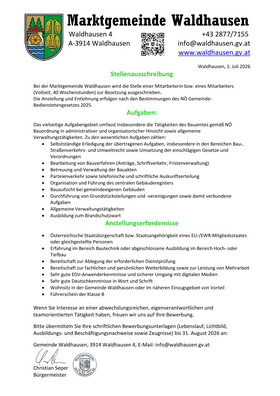 Stellenausschreibung der Marktgemeinde Waldhausen